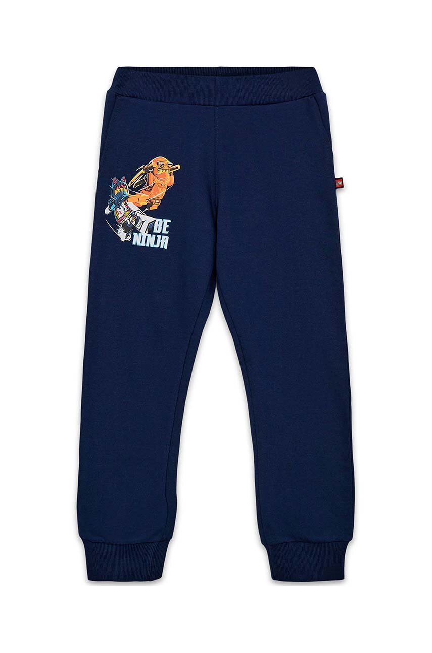 Детские хлопковые штаны Lego LWPHILO 600 цвет синий с принтом 12011304