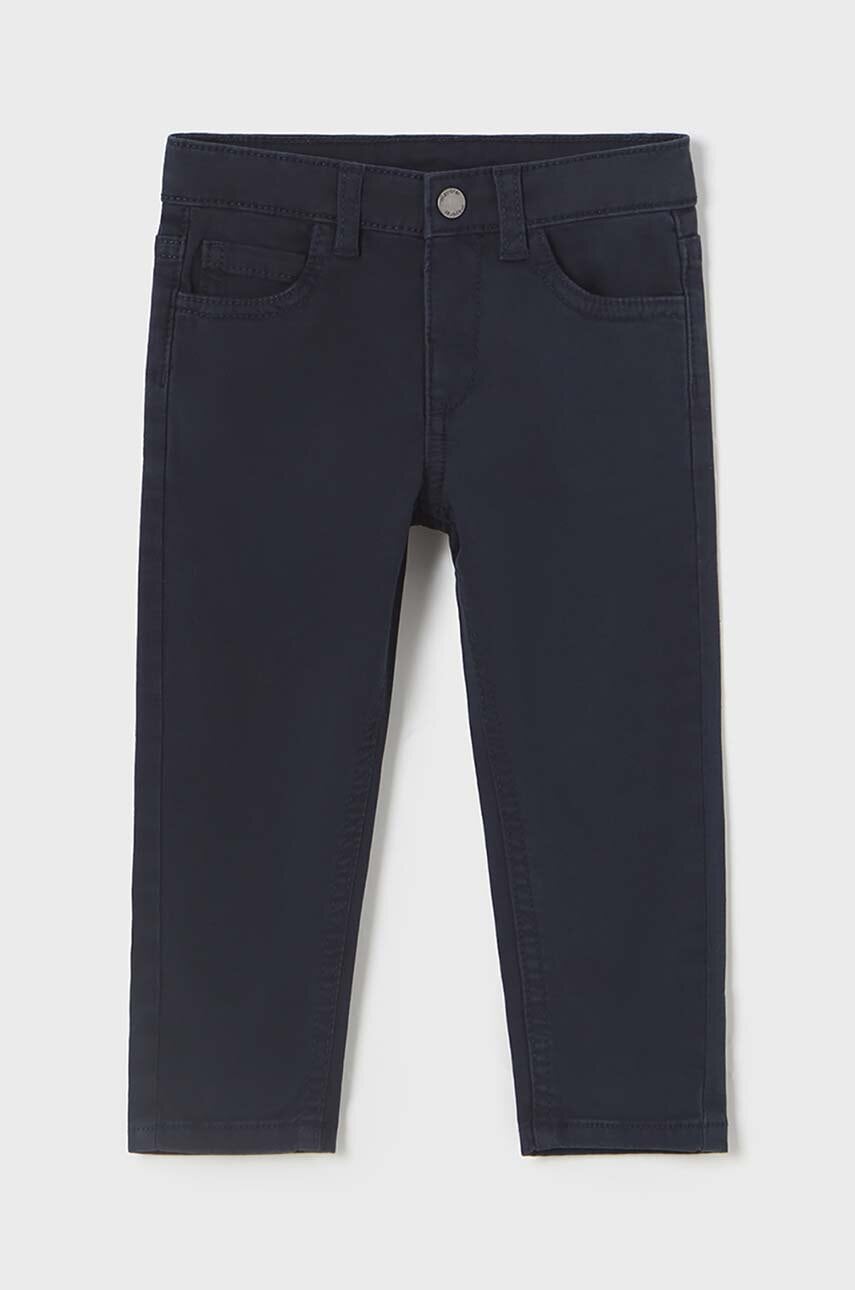 Mayoral pantaloni de bumbac pentru copii slim fit basic culoarea albastru marin, neted, 563