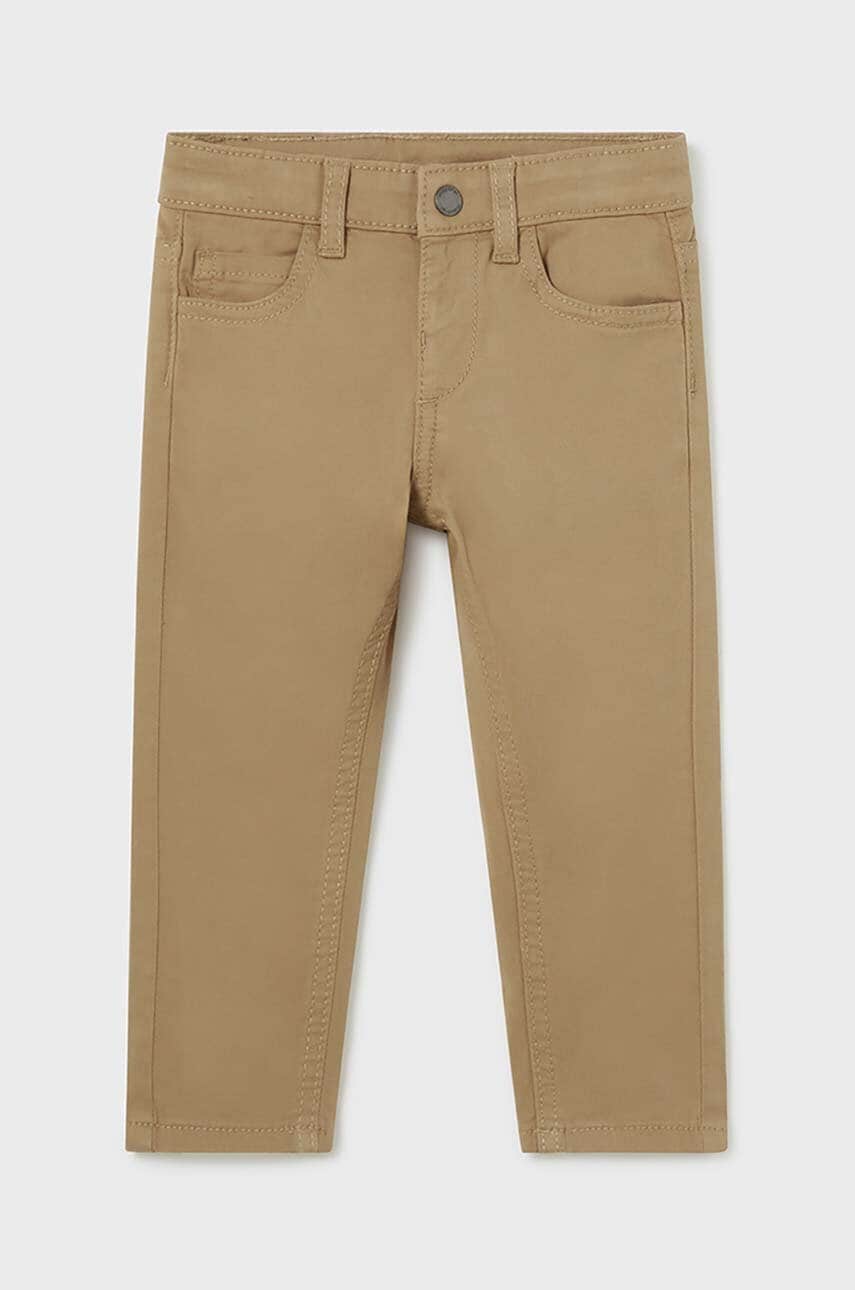 Mayoral pantaloni de bumbac pentru copii slim fit basic culoarea bej, neted, 563