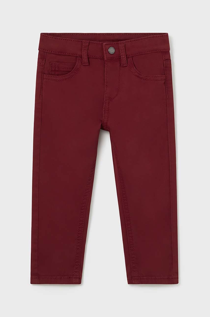 Mayoral pantaloni de bumbac pentru copii slim fit basic culoarea bordo, neted, 563 Mayoral pantaloni de bumbac pentru copii slim fit basic culoarea bordo, neted, 563