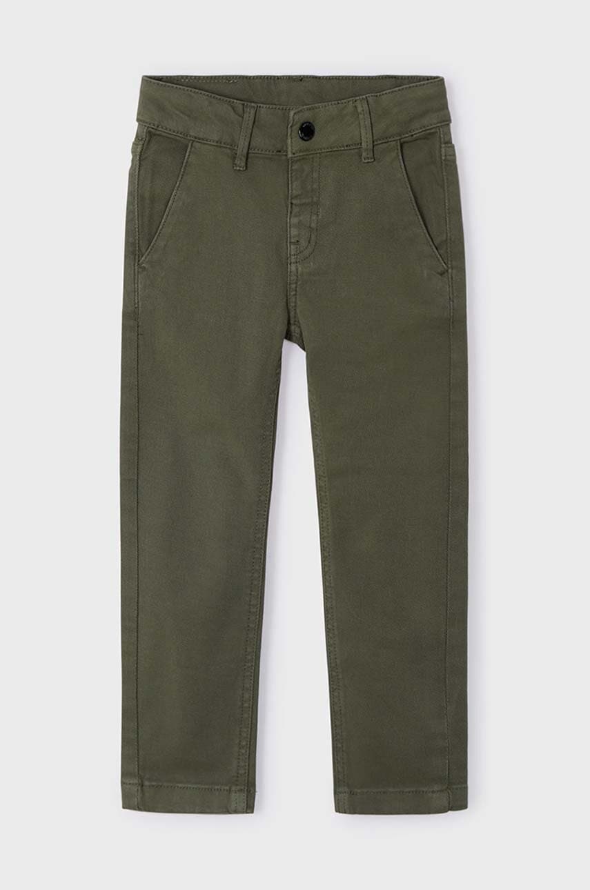 Mayoral pantaloni de bumbac pentru copii relaxed fit culoarea verde, neted, 4541