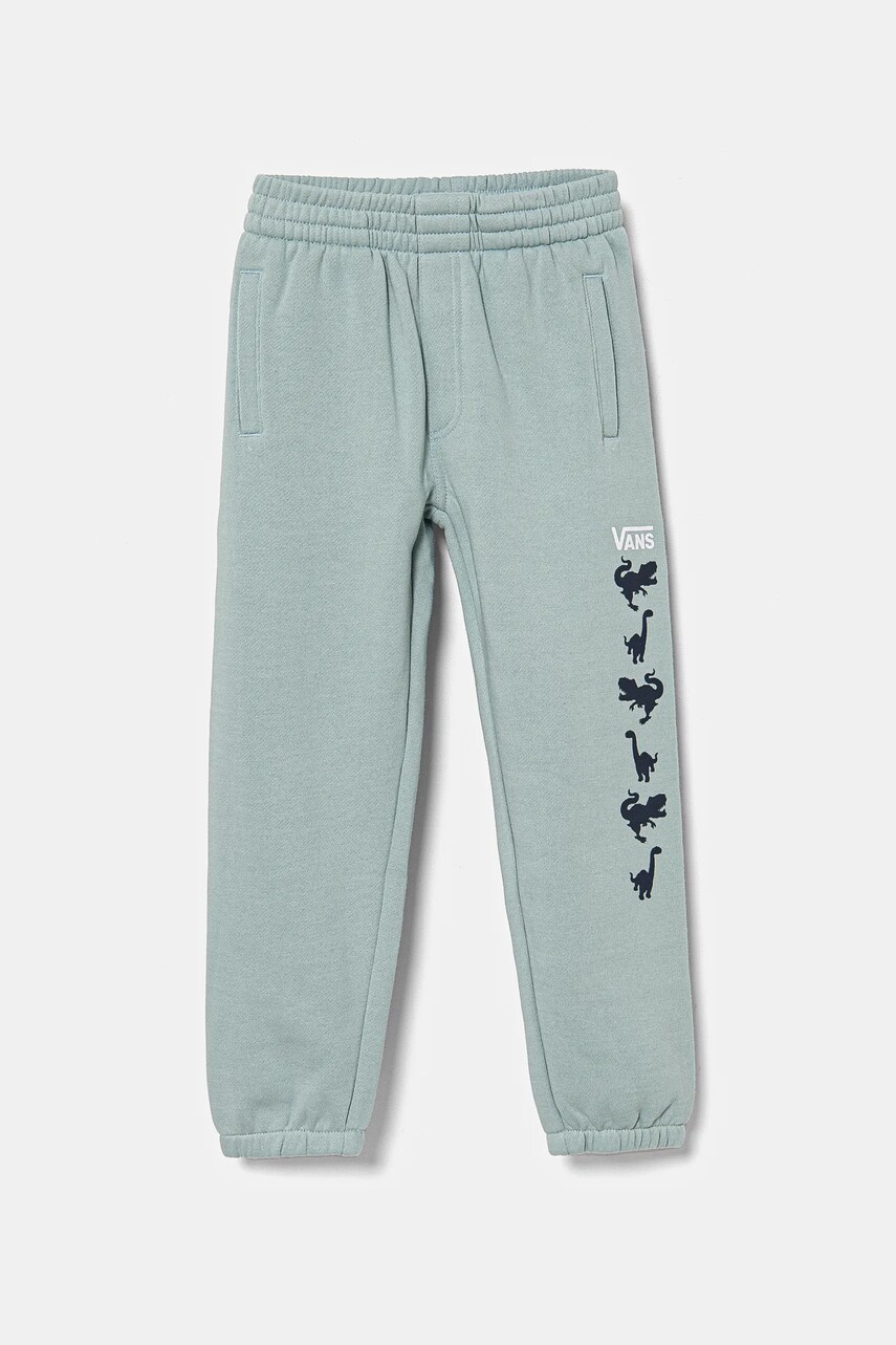 Vans pantaloni de trening pentru copii KD Dino Pant culoarea turcoaz, cu imprimeu, VN000JS2M8I1