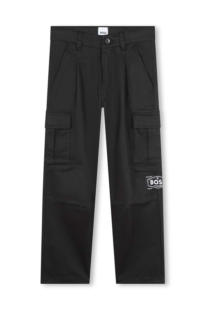 Детские брюки BOSS цвет чёрный с аппликацией J51141