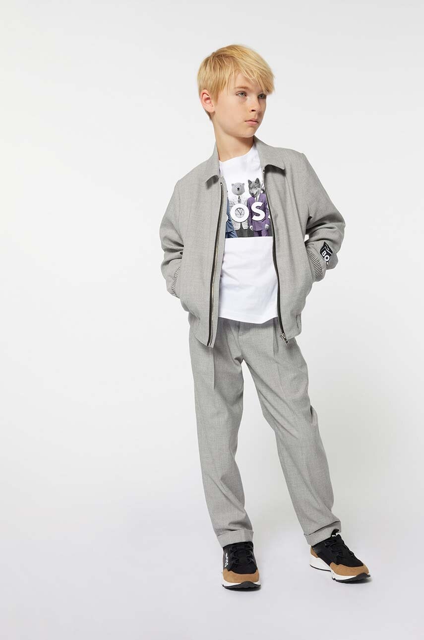 BOSS pantaloni copii culoarea gri, neted, J51142