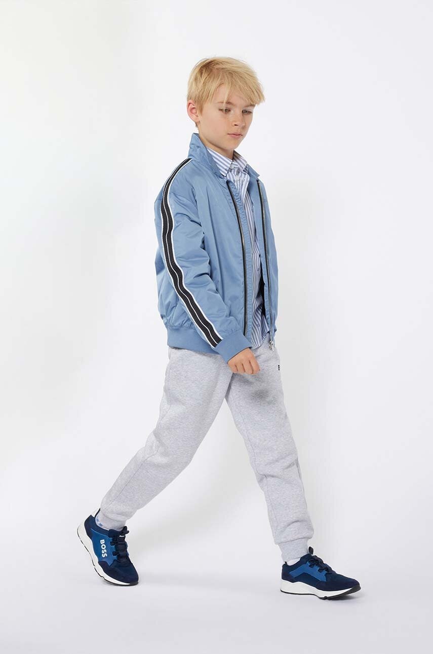 BOSS pantaloni de trening pentru copii culoarea gri, neted, J51153