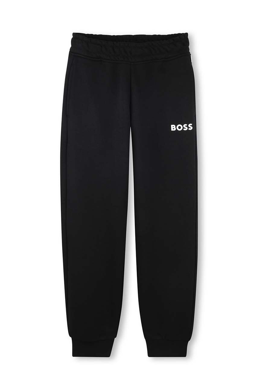 BOSS pantaloni de trening pentru copii culoarea negru, neted, J51153