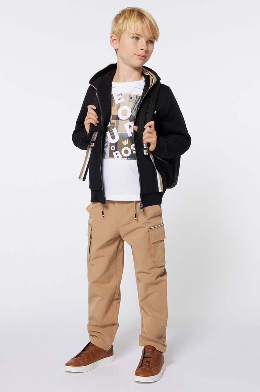 BOSS pantaloni copii culoarea maro, cu imprimeu, J51164