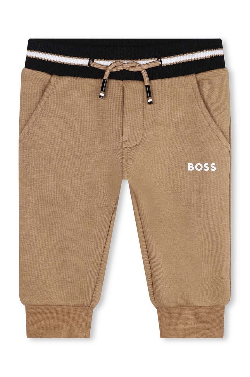 BOSS pantaloni de trening pentru bebeluși culoarea bej, neted, J51272