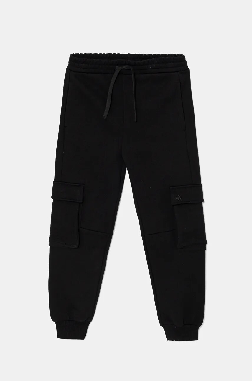 United Colors of Benetton pantaloni de trening din bumbac pentru copii culoarea negru, melanj, 3FWYCF05C