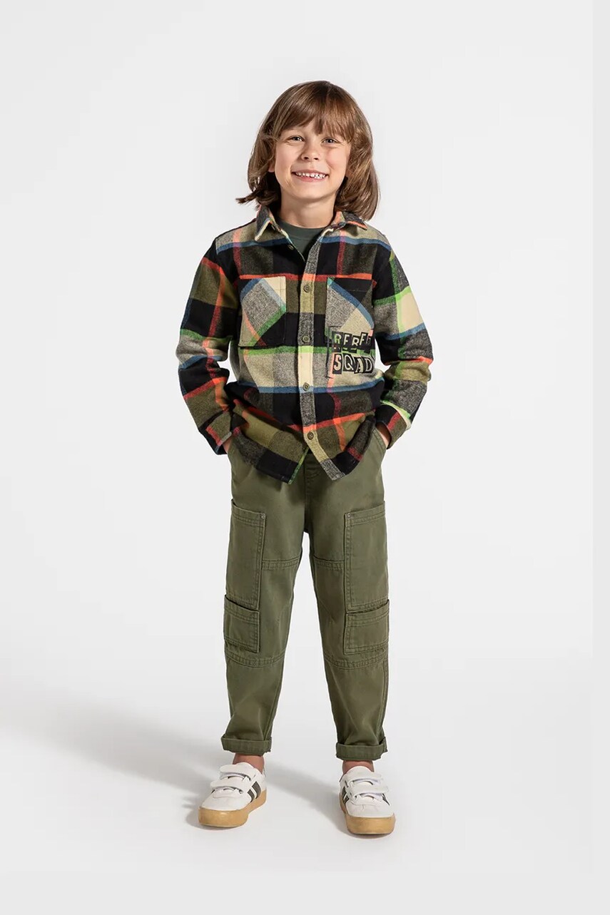 Coccodrillo pantaloni copii culoarea verde, neted, GRUNGE SWAMP BOY KIDS