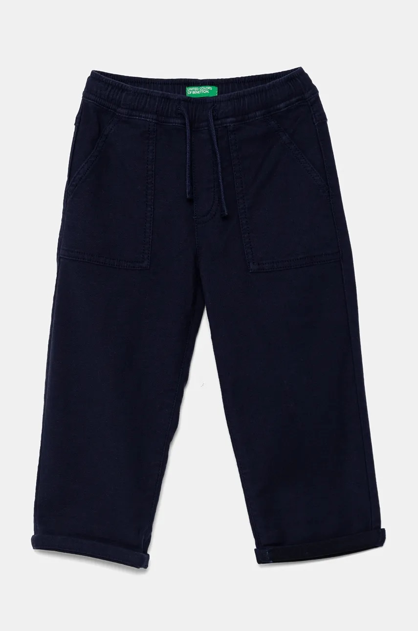 Levně Dětské kalhoty United Colors of Benetton tmavomodrá barva, hladké, 47K0GF026