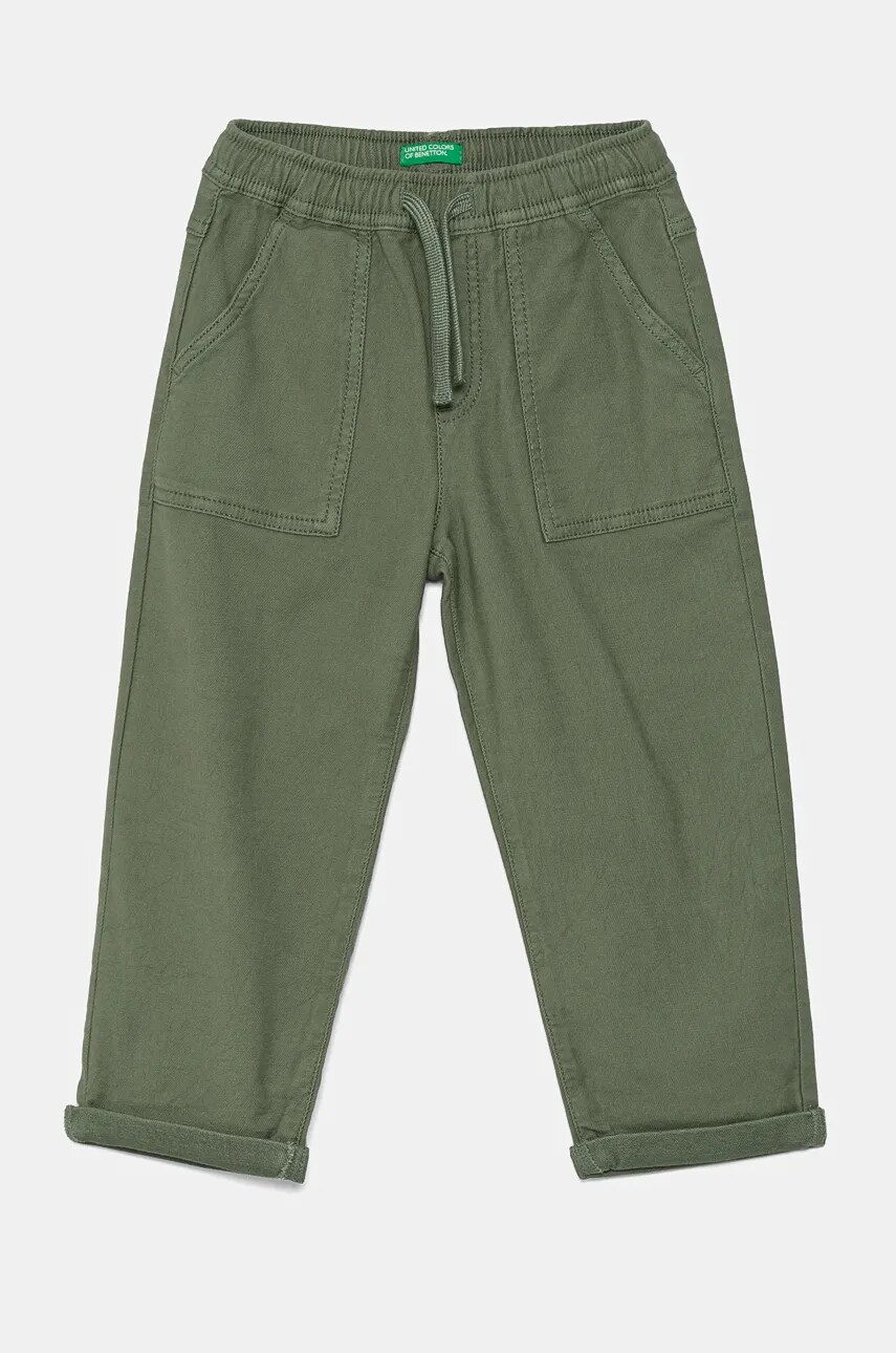 United Colors of Benetton pantaloni copii culoarea verde, neted, 47K0GF026