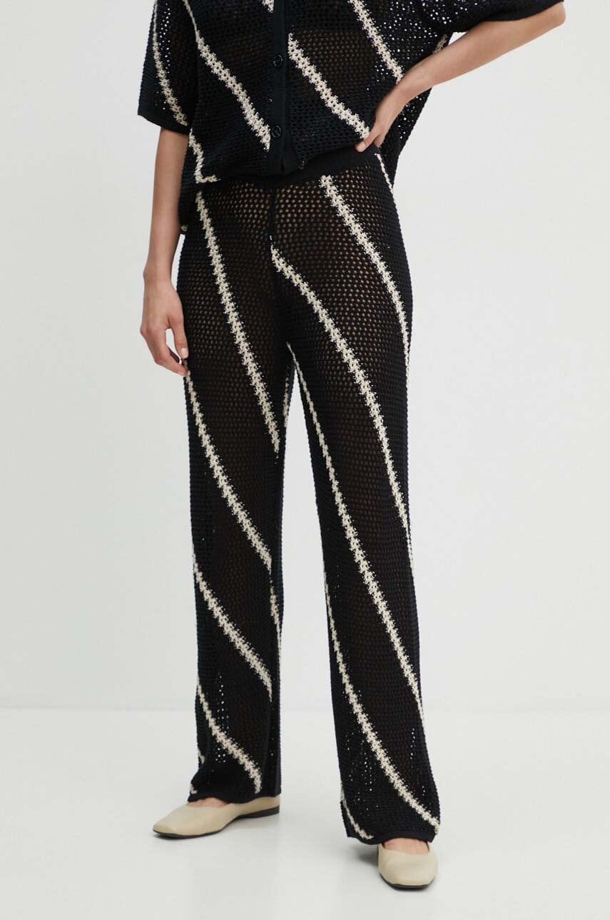 Samsoe Samsoe pantaloni de bumbac SAISHA culoarea negru, lat, high waist, F24200029