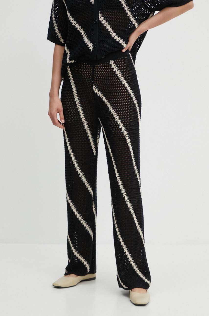Samsoe Samsoe pantaloni de bumbac SAISHA culoarea negru, lat, high waist, F24200029
