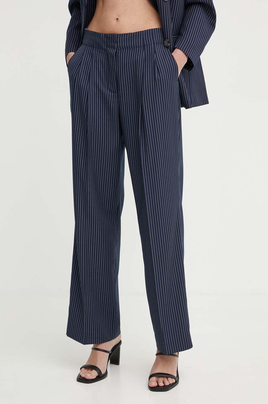 2NDDAY pantaloni 2ND Carter - Pinstripe femei, culoarea albastru marin, drept, high waist, 2244160170