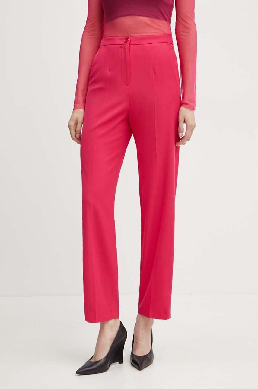 Levně Kalhoty Patrizia Pepe dámské, růžová barva, jednoduché, high waist, 8P0621 A454