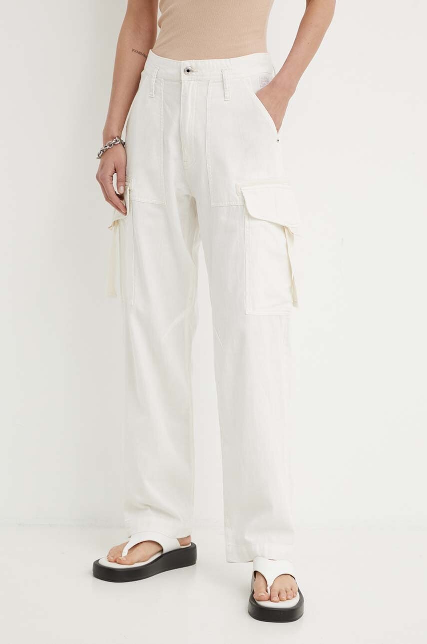 G-Star pantaloni femei, culoarea bej, drept, high waist, D24598-D454