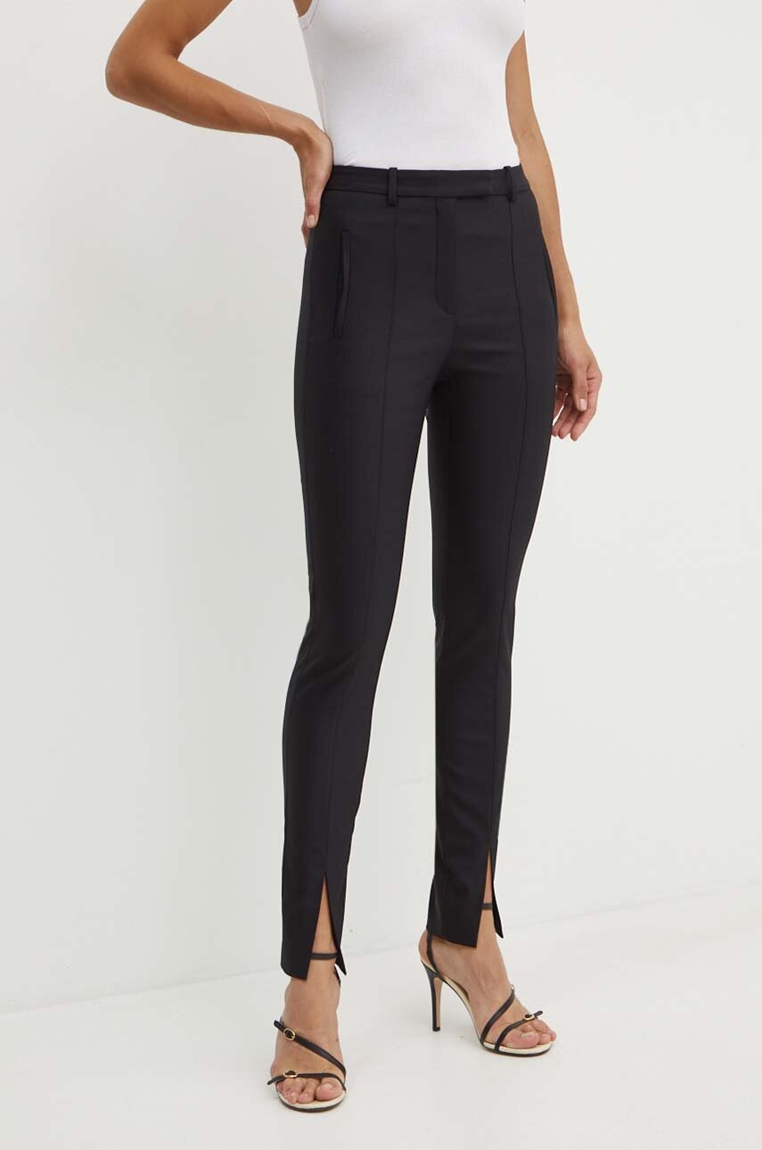 BOSS pantaloni femei, culoarea negru, mulata, high waist, 50518417