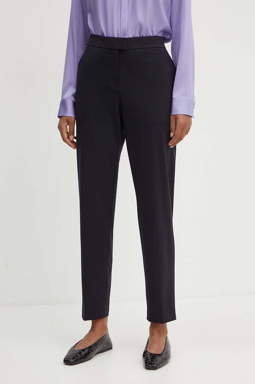 BOSS pantaloni femei, culoarea negru, fason tigareta, medium waist, 50523908