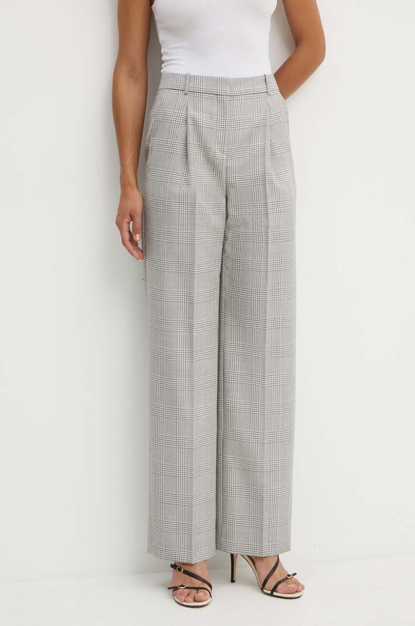 BOSS pantaloni de lana culoarea gri, drept, high waist, 50525277 BOSS pantaloni de lana culoarea gri, drept, high waist, 50525277