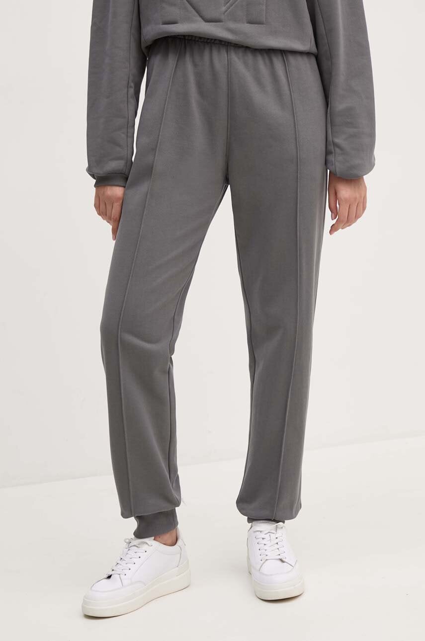 Dkny pantaloni de trening din bumbac culoarea gri, neted, D2B4A140