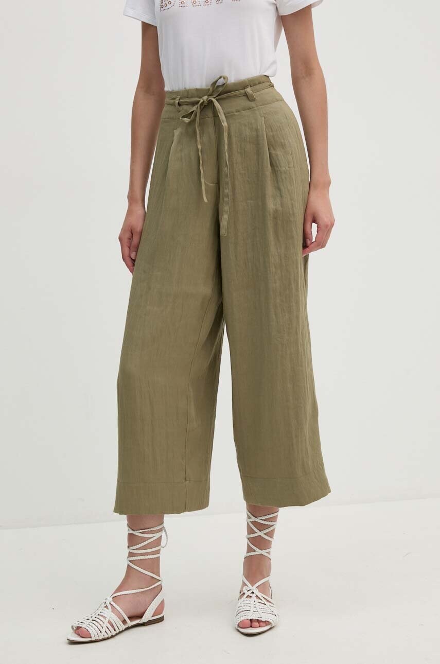 Dkny pantaloni femei, culoarea verde, lat, high waist, P4EKTX63