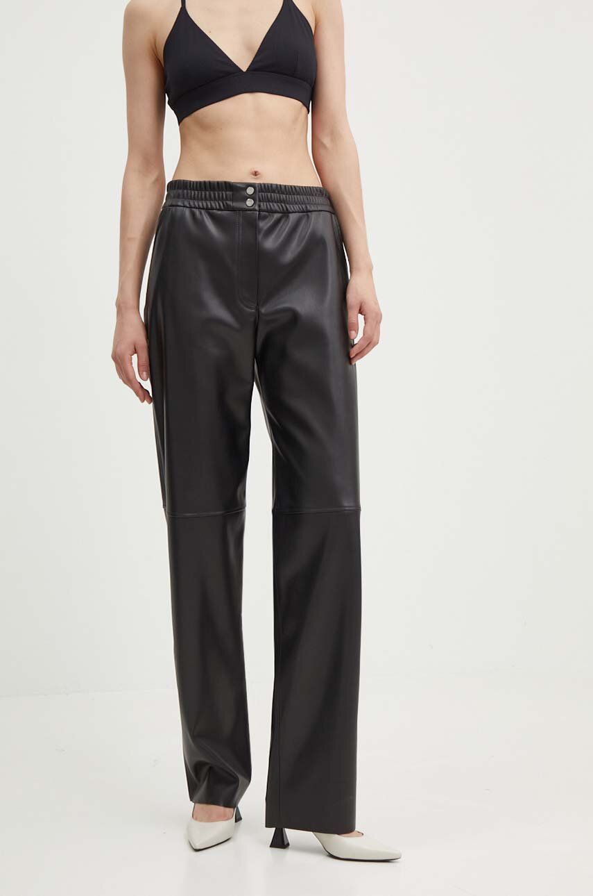 HUGO pantaloni femei, culoarea negru, drept, high waist, 50516876
