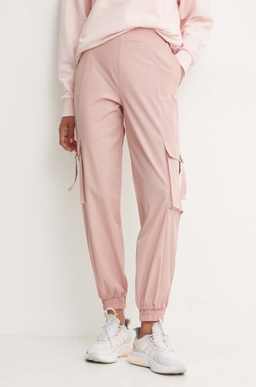 Levně Tepláky Guess AURLIE růžová barva, hladké, V4YB06 WG982