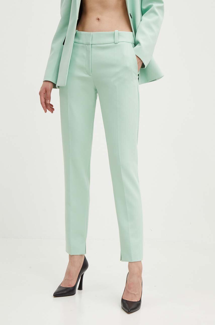 HUGO pantaloni femei, culoarea verde, fason tigareta, high waist, 50501948