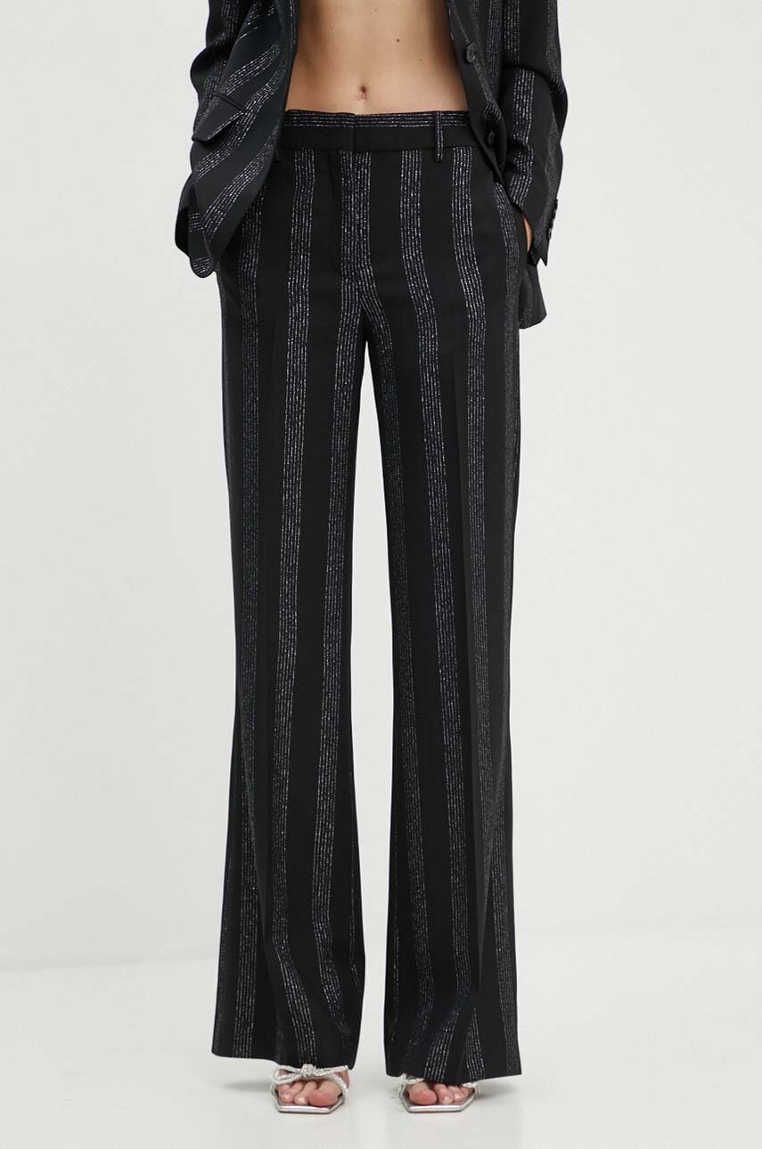 MSGM pantaloni de lana culoarea negru, drept, high waist, 3741MDP01A.247604