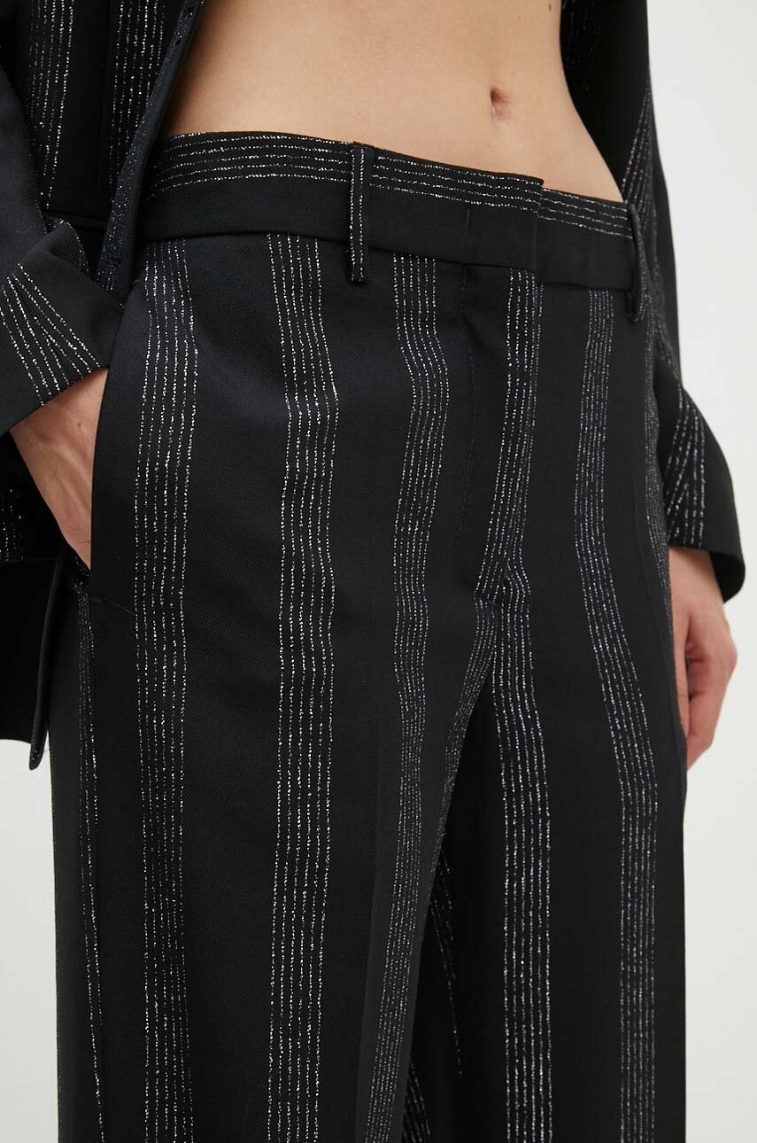 Вовняні штани MSGM колір чорний прямі висока посадка 3741MDP01A.247604 
