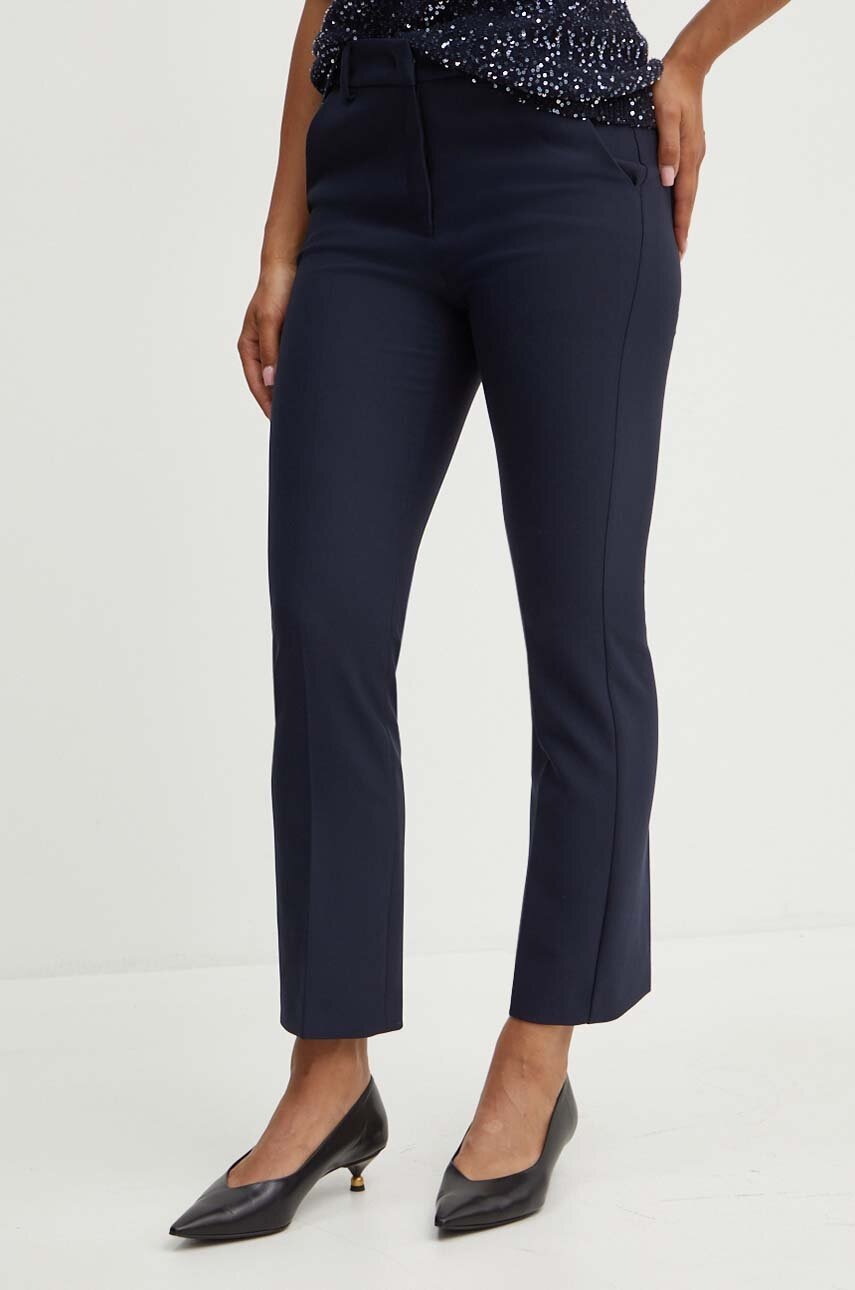 Weekend Max Mara pantaloni femei, culoarea albastru marin, mulata, high waist, 2425136031600