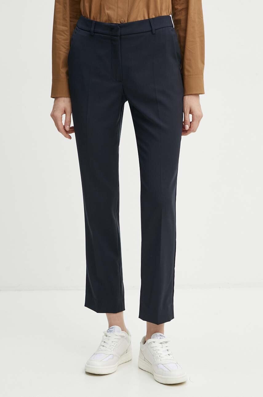 Weekend Max Mara pantaloni de lana culoarea albastru marin, mulata, high waist, 2425136051600