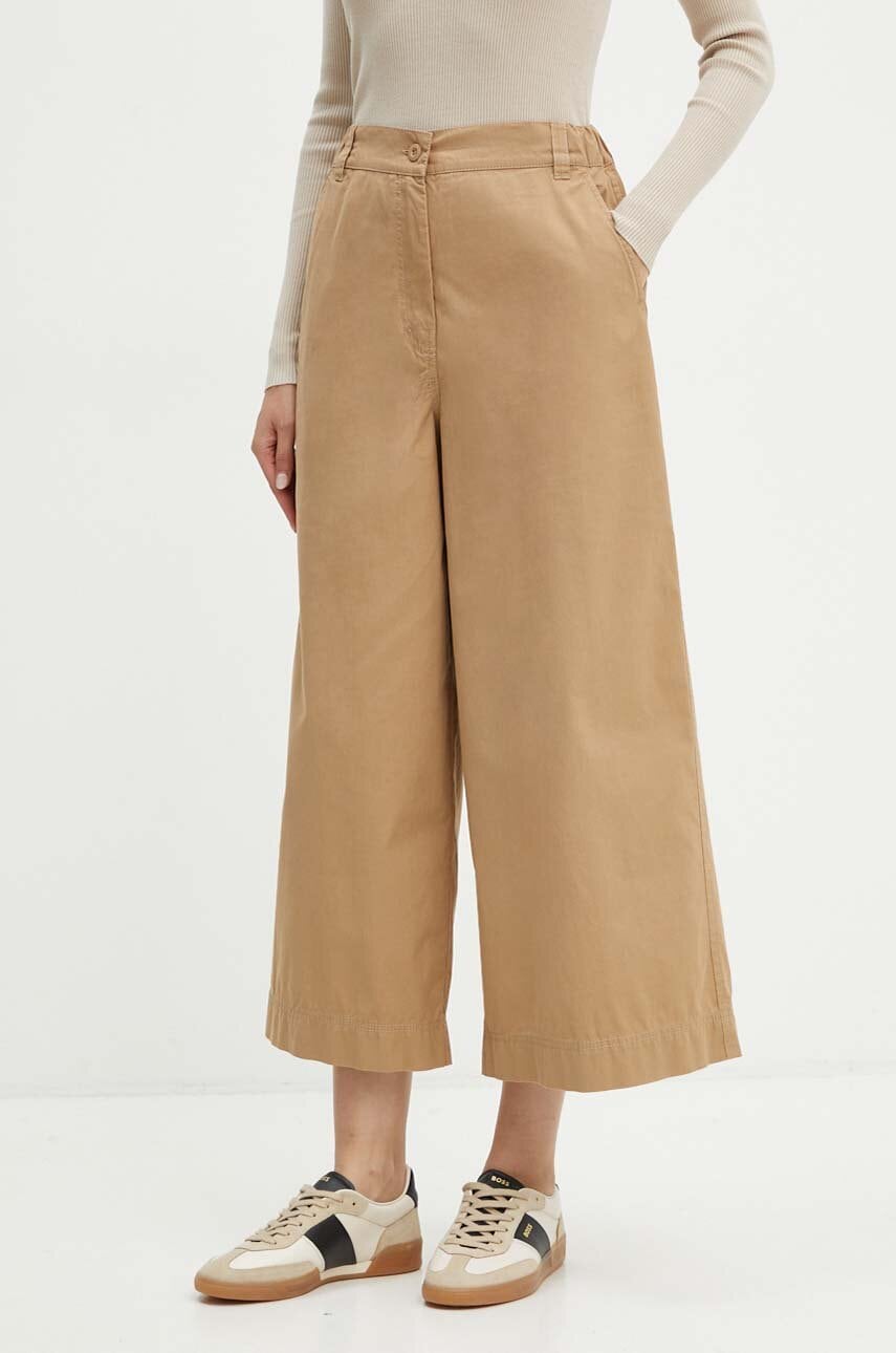 Weekend Max Mara pantaloni de bumbac culoarea bej, lat, high waist, 2425136101600 Weekend Max Mara pantaloni de bumbac culoarea bej, lat, high waist, 2425136101600