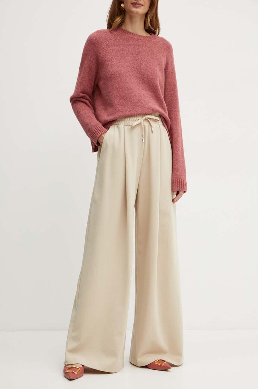 Weekend Max Mara pantaloni femei, culoarea bej, lat, high waist, 2425786011600