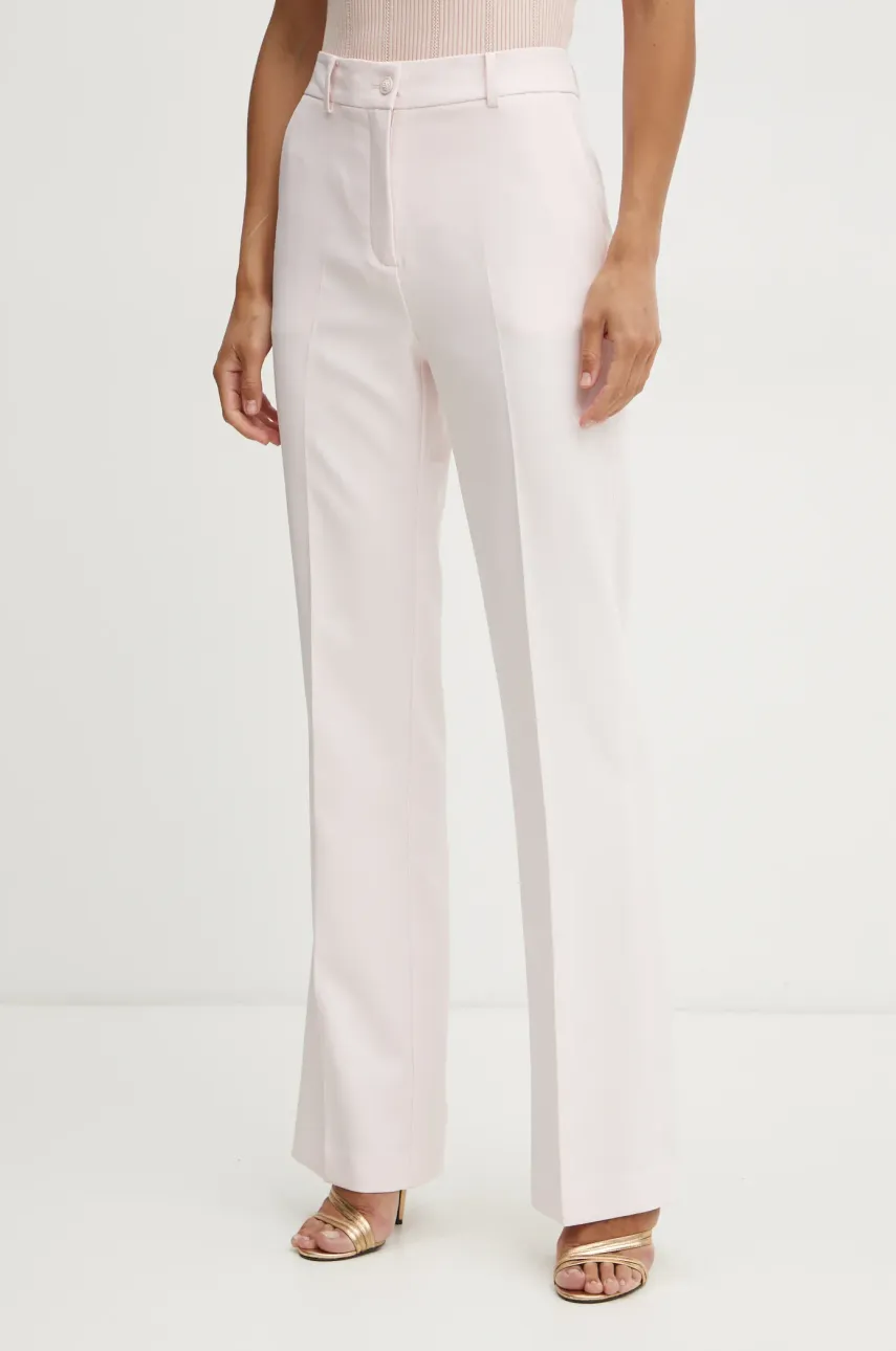 Levně Kalhoty Guess CARLA dámské, růžová barva, jednoduché, high waist, W4YB30 WFWX2
