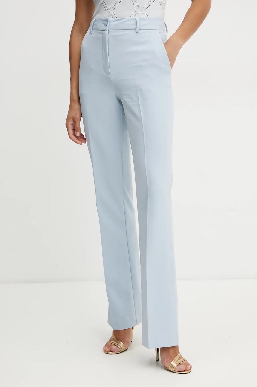 Levně Kalhoty Guess CARLA dámské, modrá barva, jednoduché, high waist, W4YB30 WFWX2