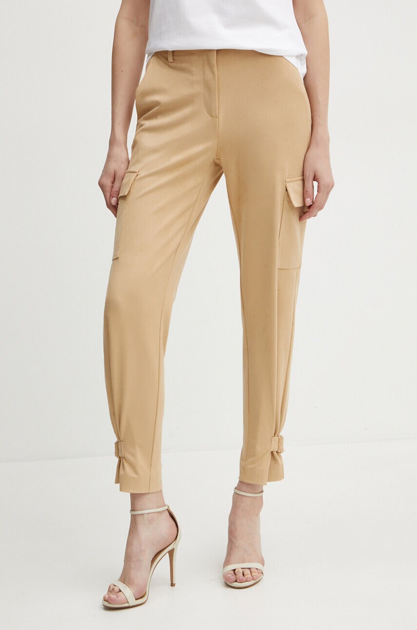 Levně Kalhoty Guess MARZIA dámské, béžová barva, přiléhavé, high waist, W4YB08 WE0L0
