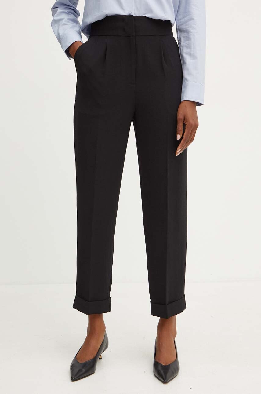 Armani Exchange pantaloni femei, culoarea negru, drept, high waist, 6DYP10 YN9JZ