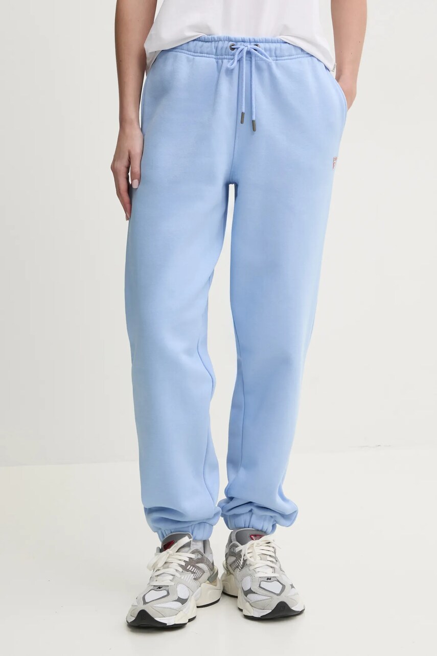 Levně Tepláky Guess Jeans modrá barva, hladké, W4YB33 KC811