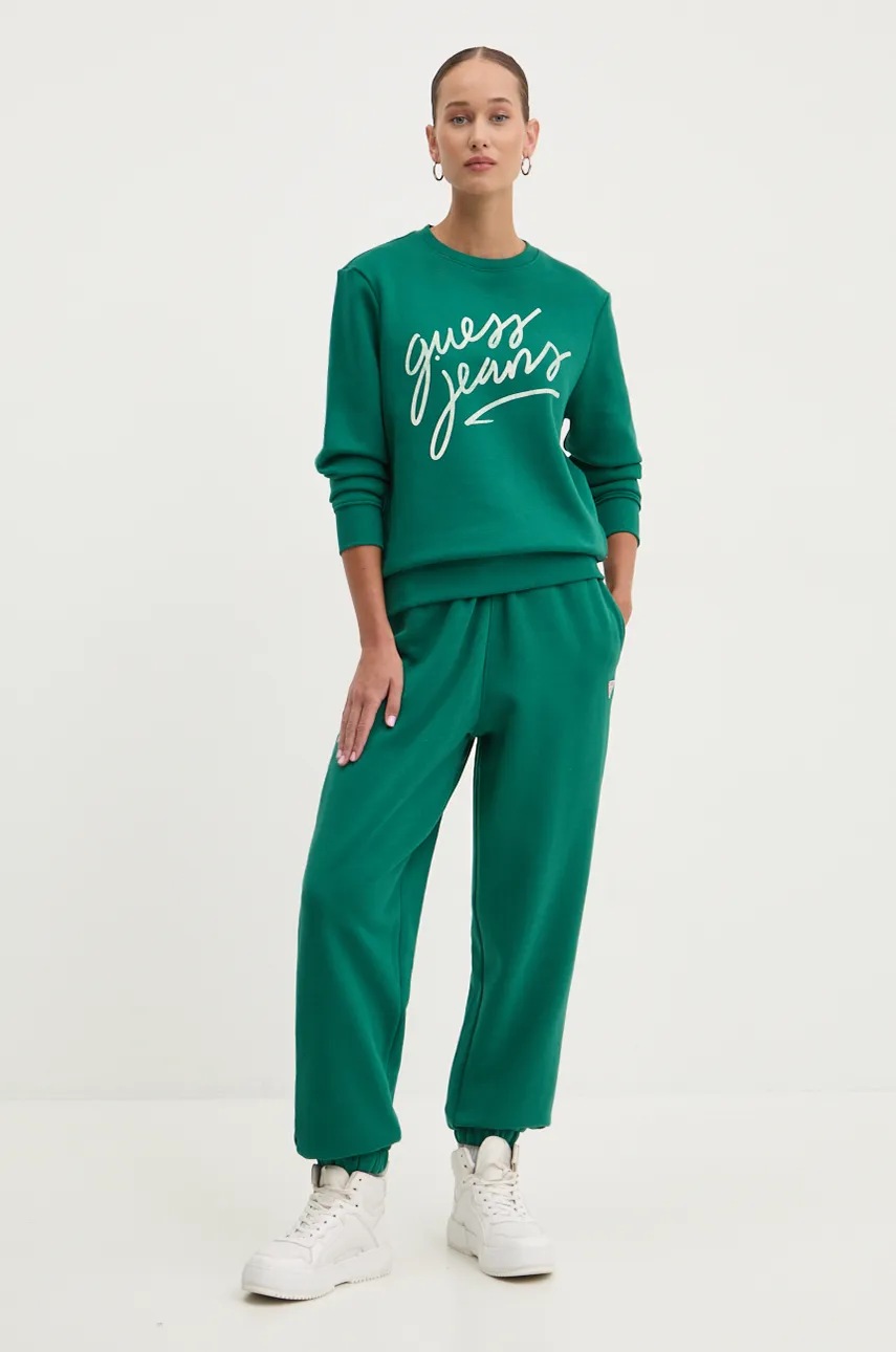 Спортивные штаны Guess Jeans цвет зелёный однотонные W4YB33 KC811