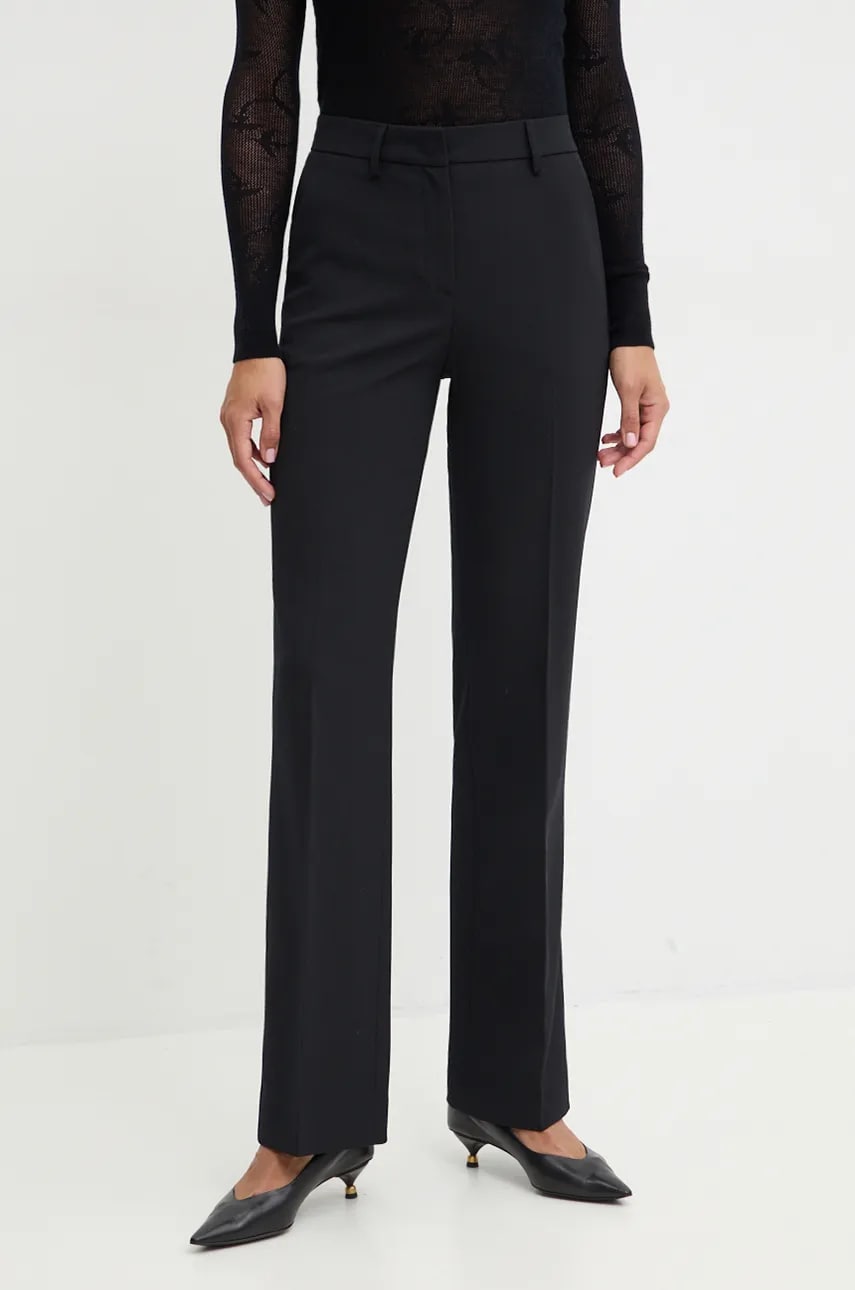 Levně Kalhoty s příměsí vlny Pinko černá barva, jednoduché, high waist, 103700 A1XX