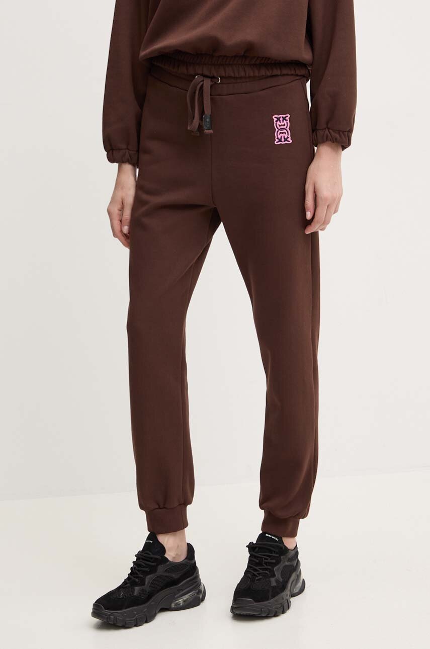 

Памучен спортен панталон Pinko в кафяво с изчистен дизайн 100371 A23C, Кафяв