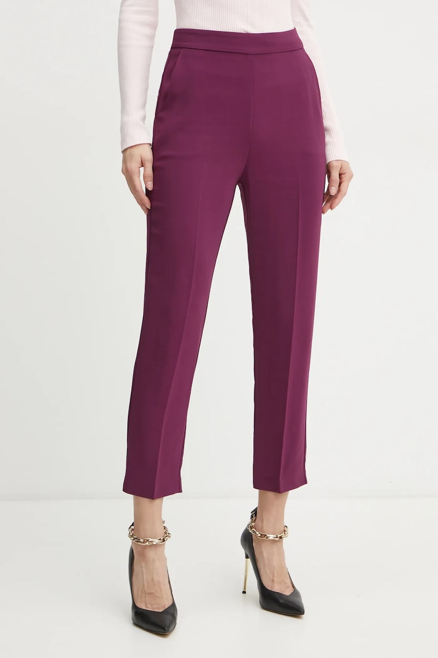 Levně Kalhoty Pinko dámské, vínová barva, přiléhavé, high waist, 102861 A213