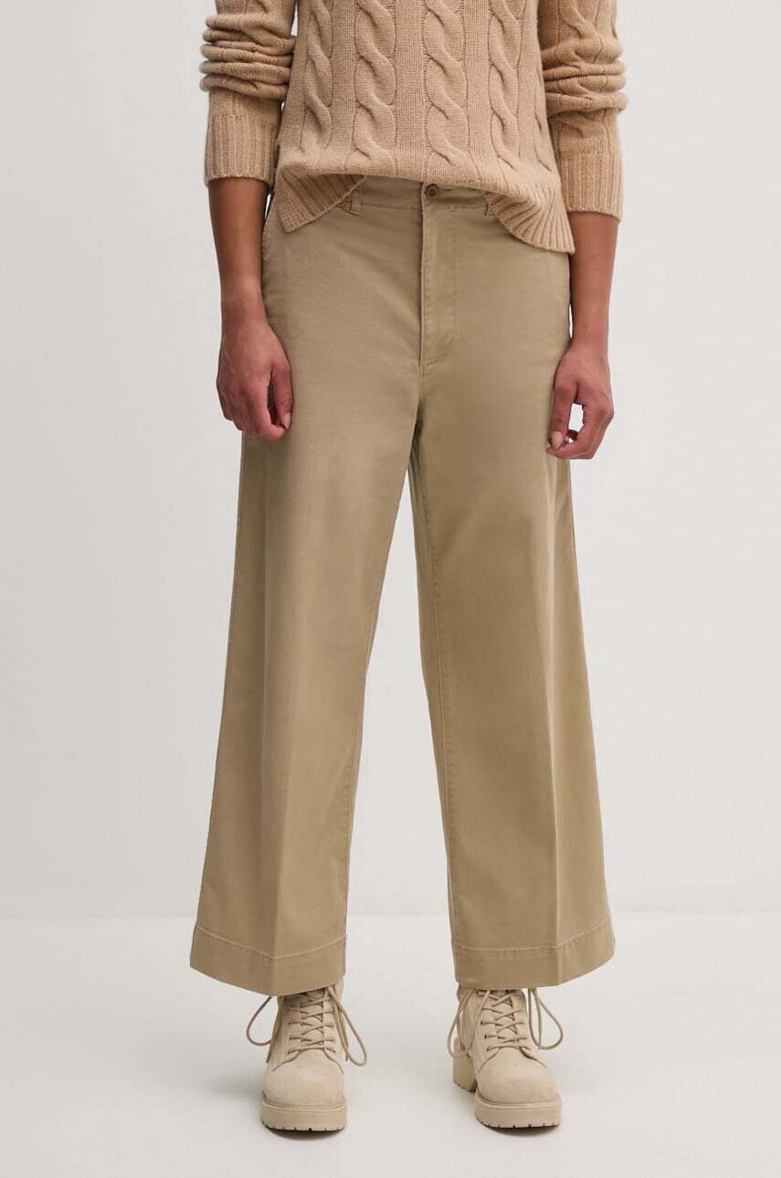 Levně Kalhoty Polo Ralph Lauren dámské, béžová barva, jednoduché, high waist, 211939940