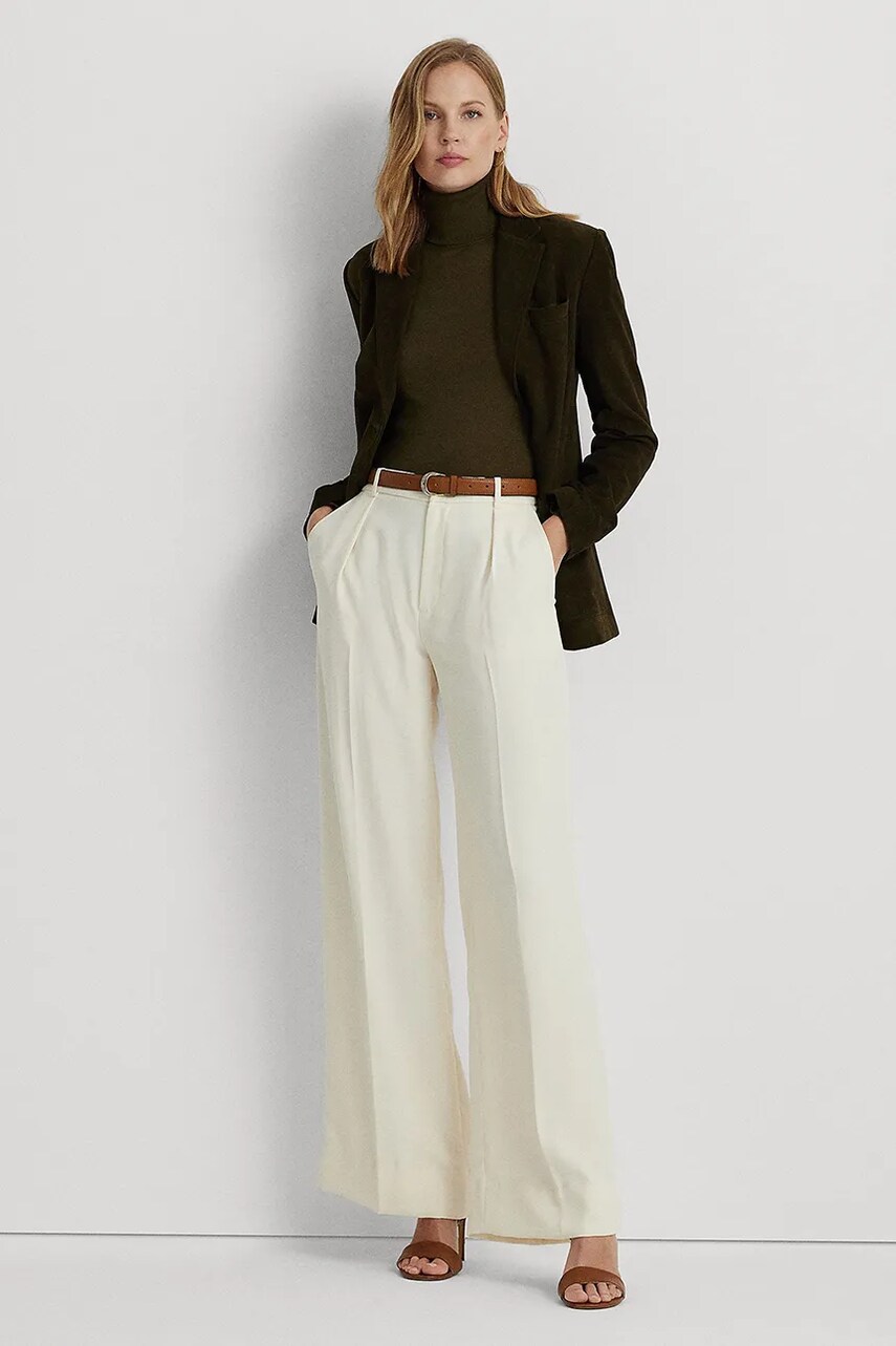 Levně Kalhoty Lauren Ralph Lauren dámské, tmavomodrá barva, jednoduché, high waist, 200908891