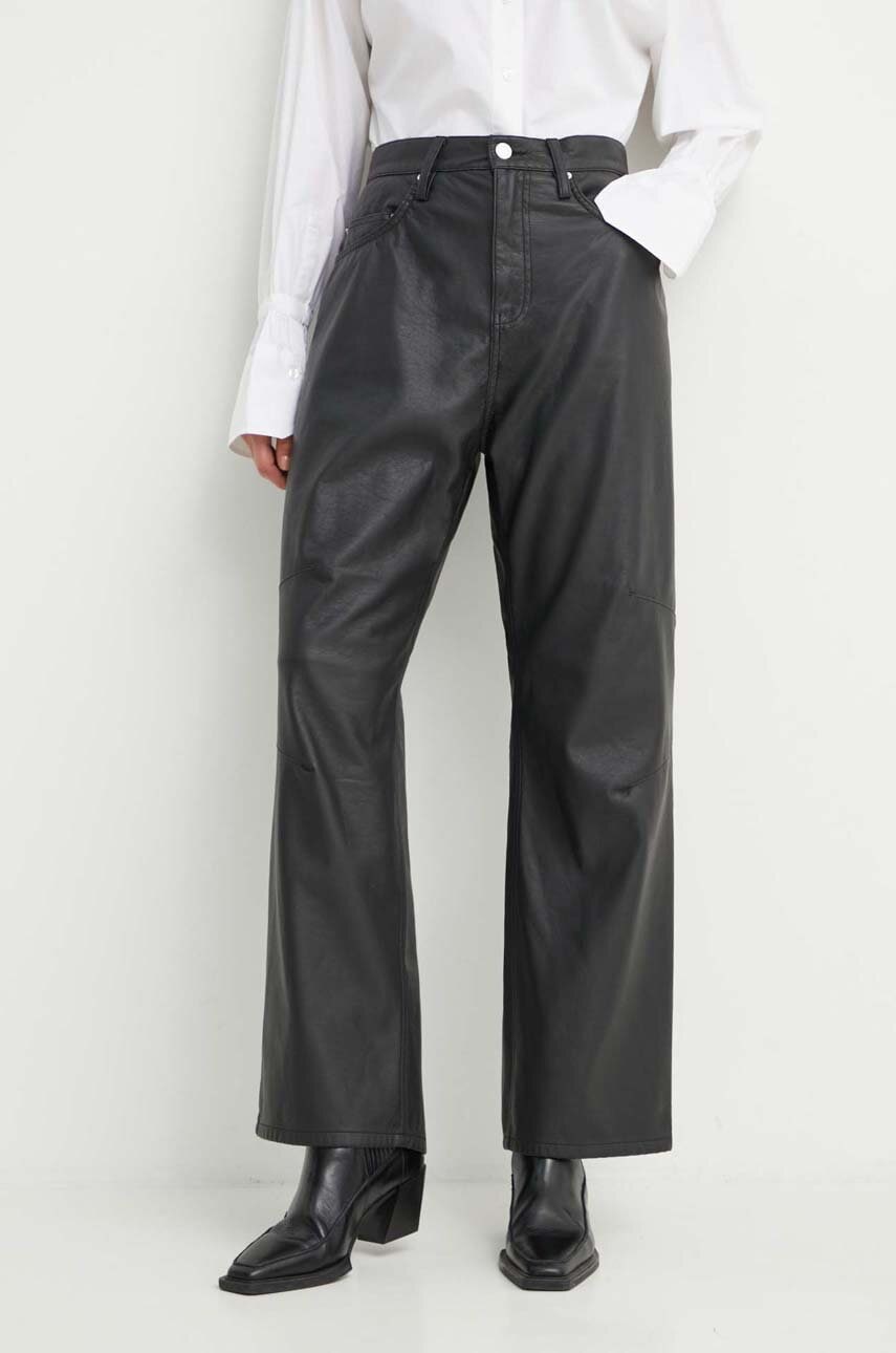 Won Hundred pantaloni femei, culoarea negru, lat, high waist, 3043-16010