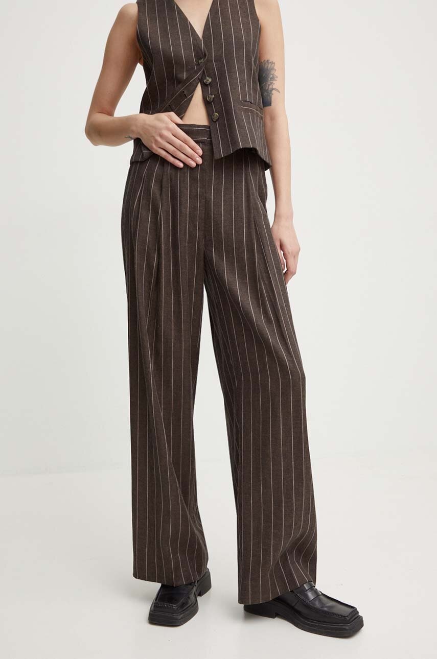 Day Birger et Mikkelsen pantaloni din in Enzo - Casual Linen Stripe culoarea maro, lat, high waist, DAY65243238 Day Birger et Mikkelsen pantaloni din in Enzo - Casual Linen Stripe culoarea maro, lat, high waist, DAY65243238
