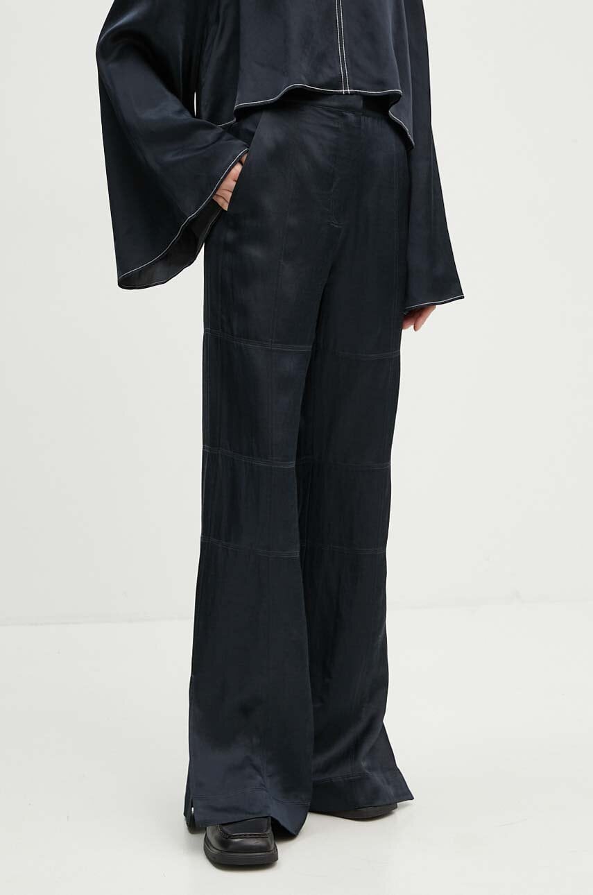 Day Birger et Mikkelsen pantaloni din amestec de in Jonas - High Shine Blend RD culoarea albastru marin, lat, high waist, DAY65243257 Day Birger et Mikkelsen pantaloni din amestec de in Jonas - High Shine Blend RD culoarea albastru marin, lat, high waist, DAY65243257