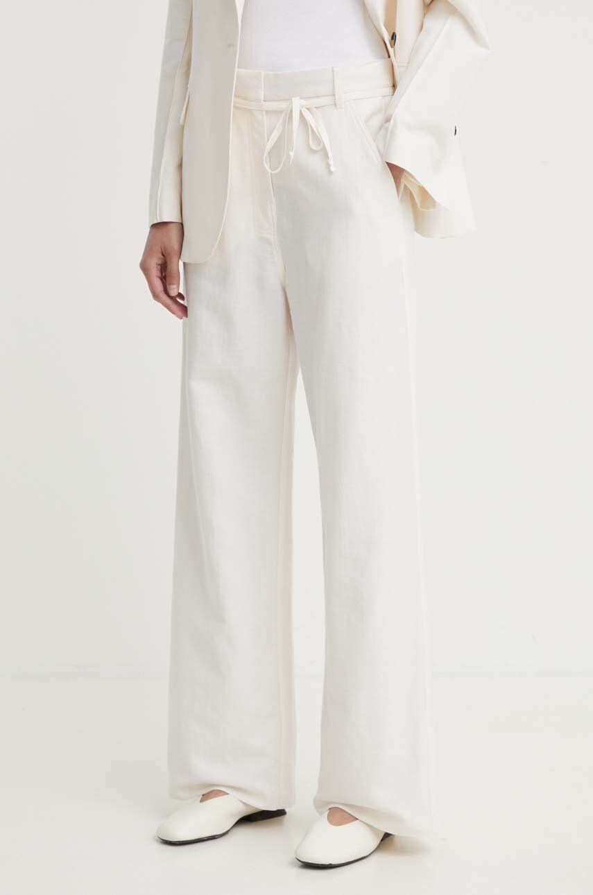 Day Birger et Mikkelsen pantaloni din amestec de in Terri - Solid Linen culoarea bej, drept, high waist, DAY65243313